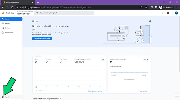 GA4 setup admin gear screenshot