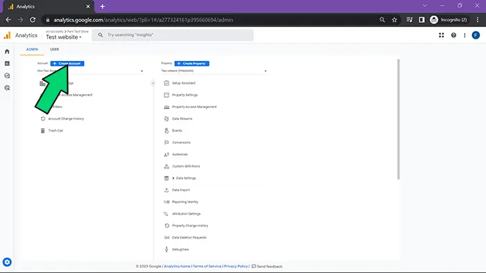 GA4 setup create account screenshot