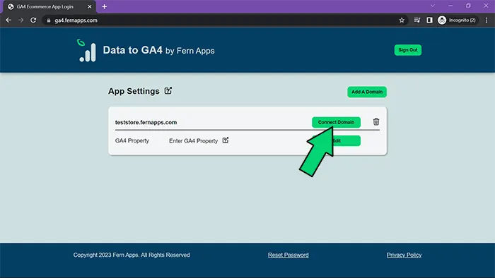 Onboard Data to GA4 connect domain screenshot