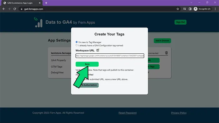 Onboard Data to GA4 create tags modal screenshot