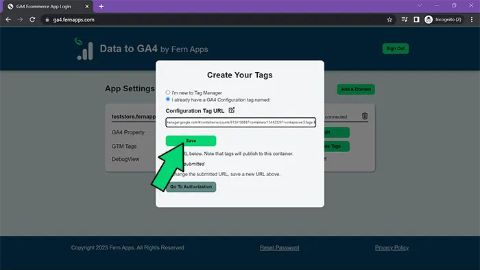 Onboard Data to GA4 modify tags modal screenshot