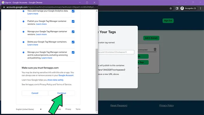 Onboard Data to GA4 allow permissions screenshot