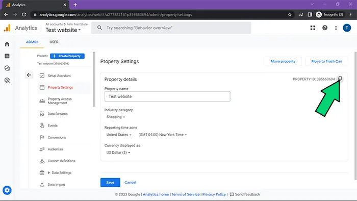 Onboard Data to GA4 copy property ID screenshot